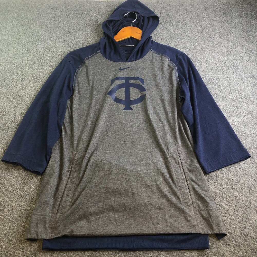 Nike Minnesota Twins Shirt Mens Medium Blue Raglan 3/4 Sleeve Baseball Hooded